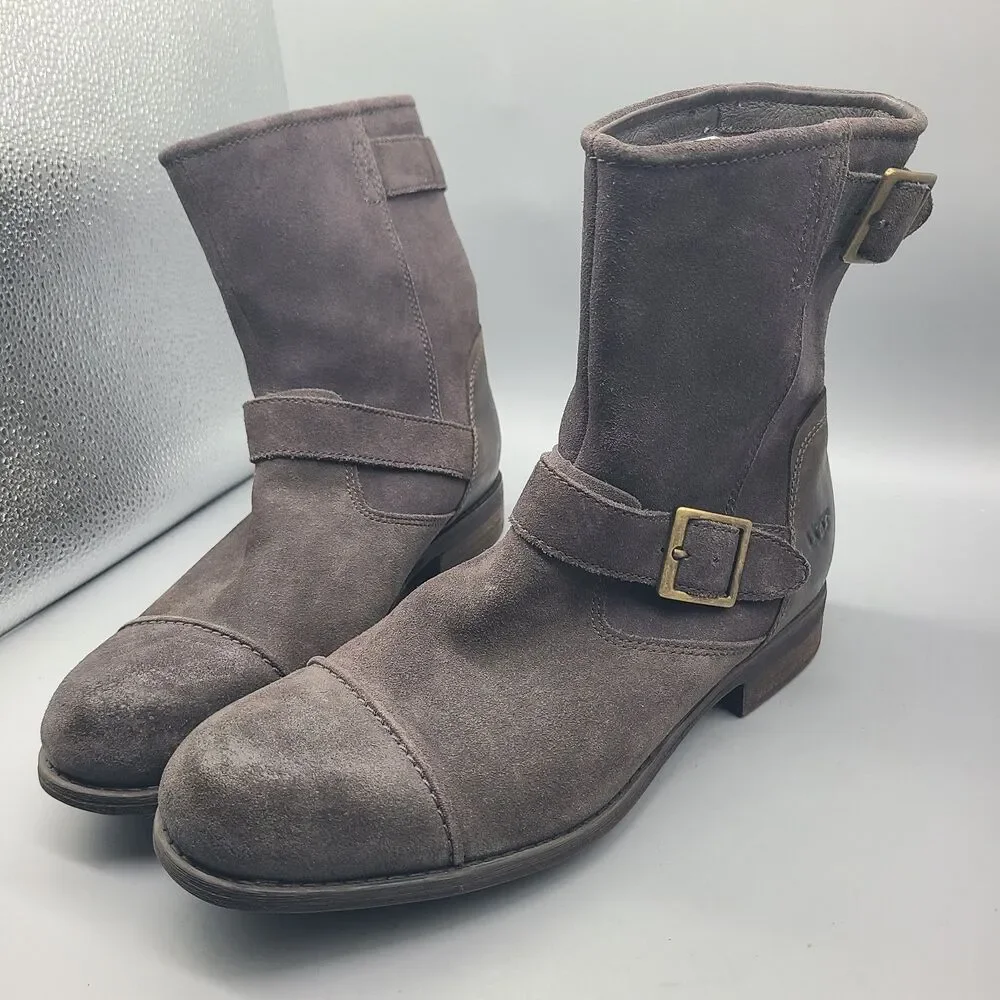 UGG Boots Lancing Brown Suede Cap Toe Moto Pull On Ankle Boot 1005714 Sz 10/ 43